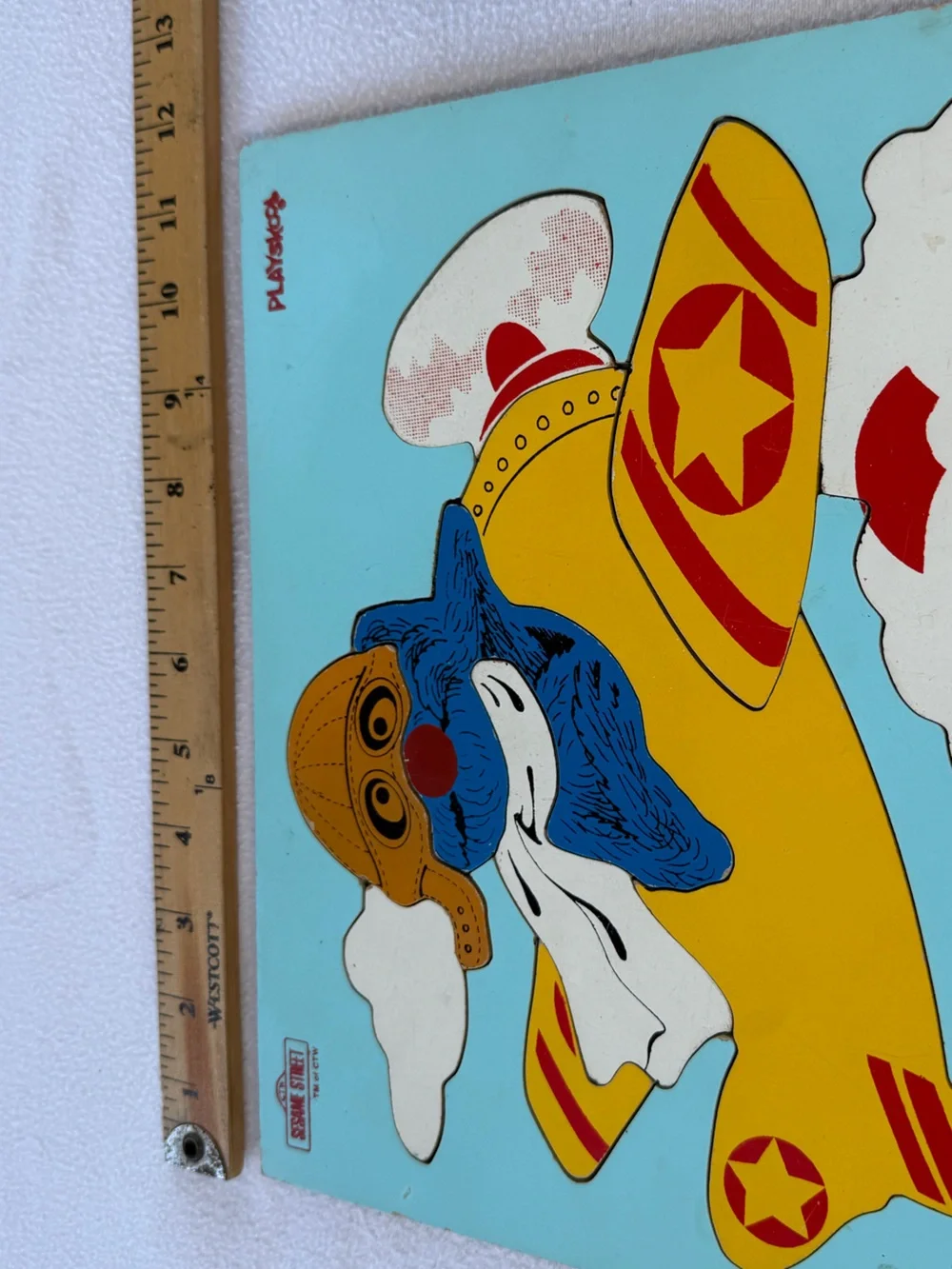 Vintage 1973 Playskool Sesame Street Grover Pilot Wood Tray Puzzle 13pc